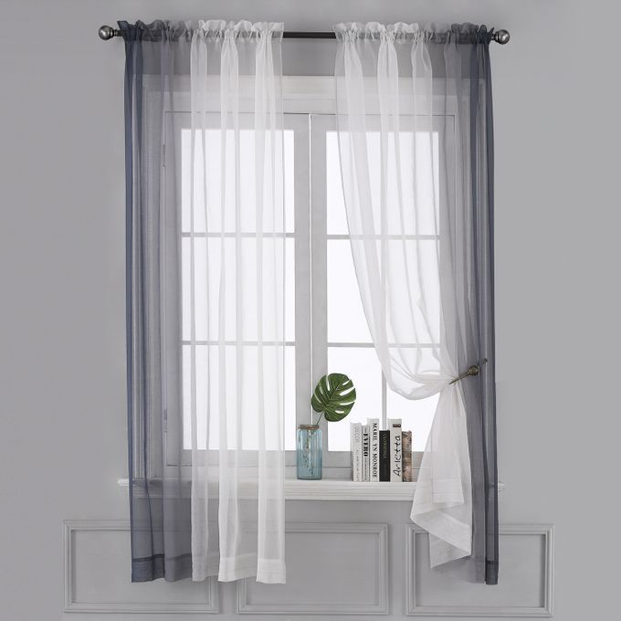Ombre Sheer Curtains - Faux Linen Gradient Semi Voile Rod