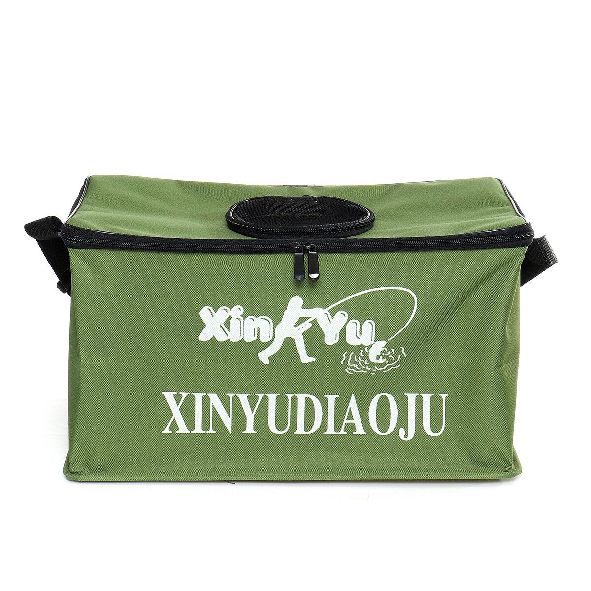 (GREEN/BLUE) Thickened-Canvas Waterproof Portable Foldable Bucket Folding Tank Live Fish Bait Storage Box Water Basin For Camping Green