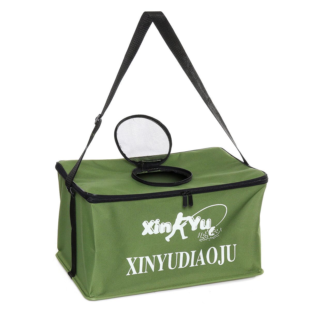 (GREEN/BLUE) Thickened-Canvas Waterproof Portable Foldable Bucket Folding Tank Live Fish Bait Storage Box Water Basin For Camping Green
