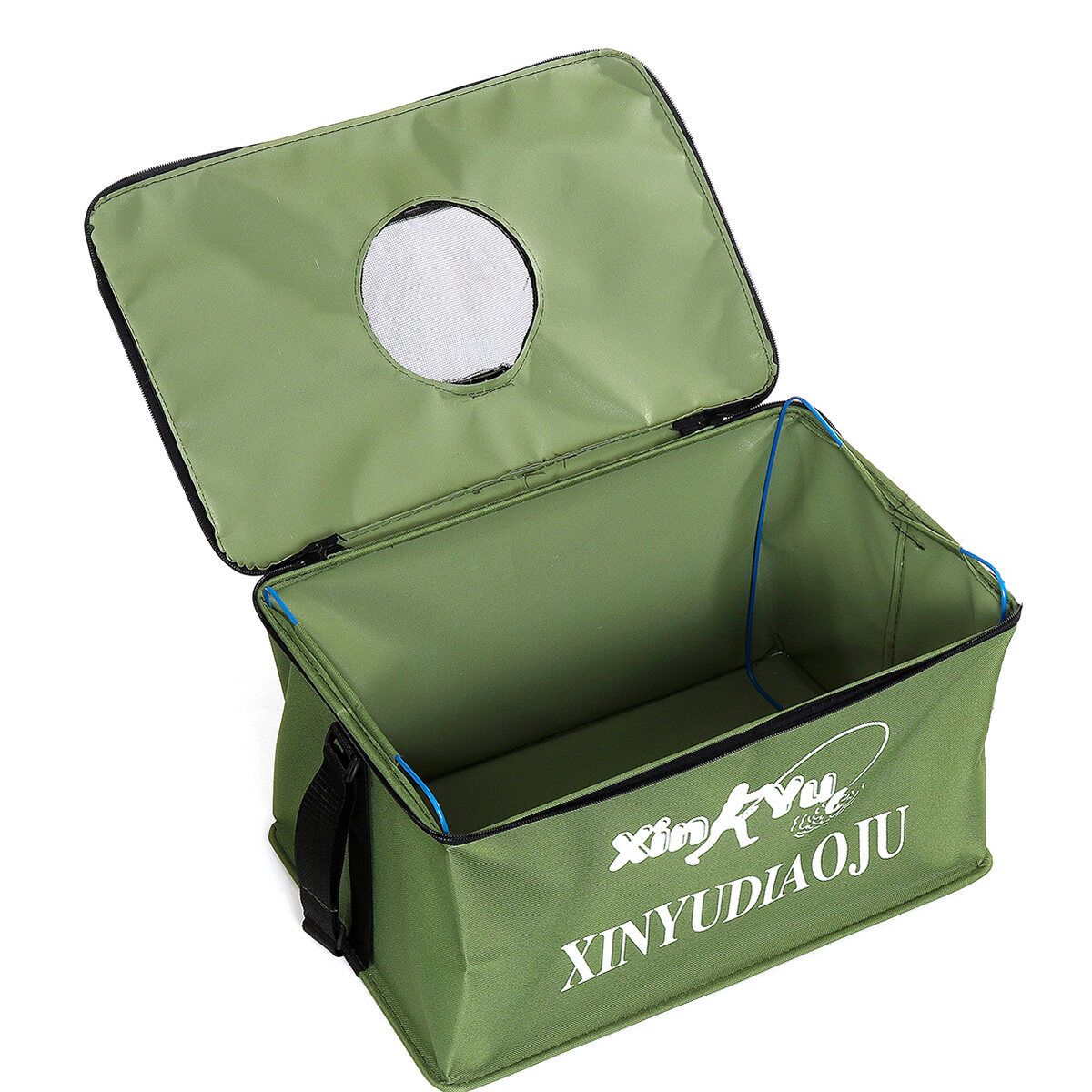 (GREEN/BLUE) Thickened-Canvas Waterproof Portable Foldable Bucket Folding Tank Live Fish Bait Storage Box Water Basin For Camping Green