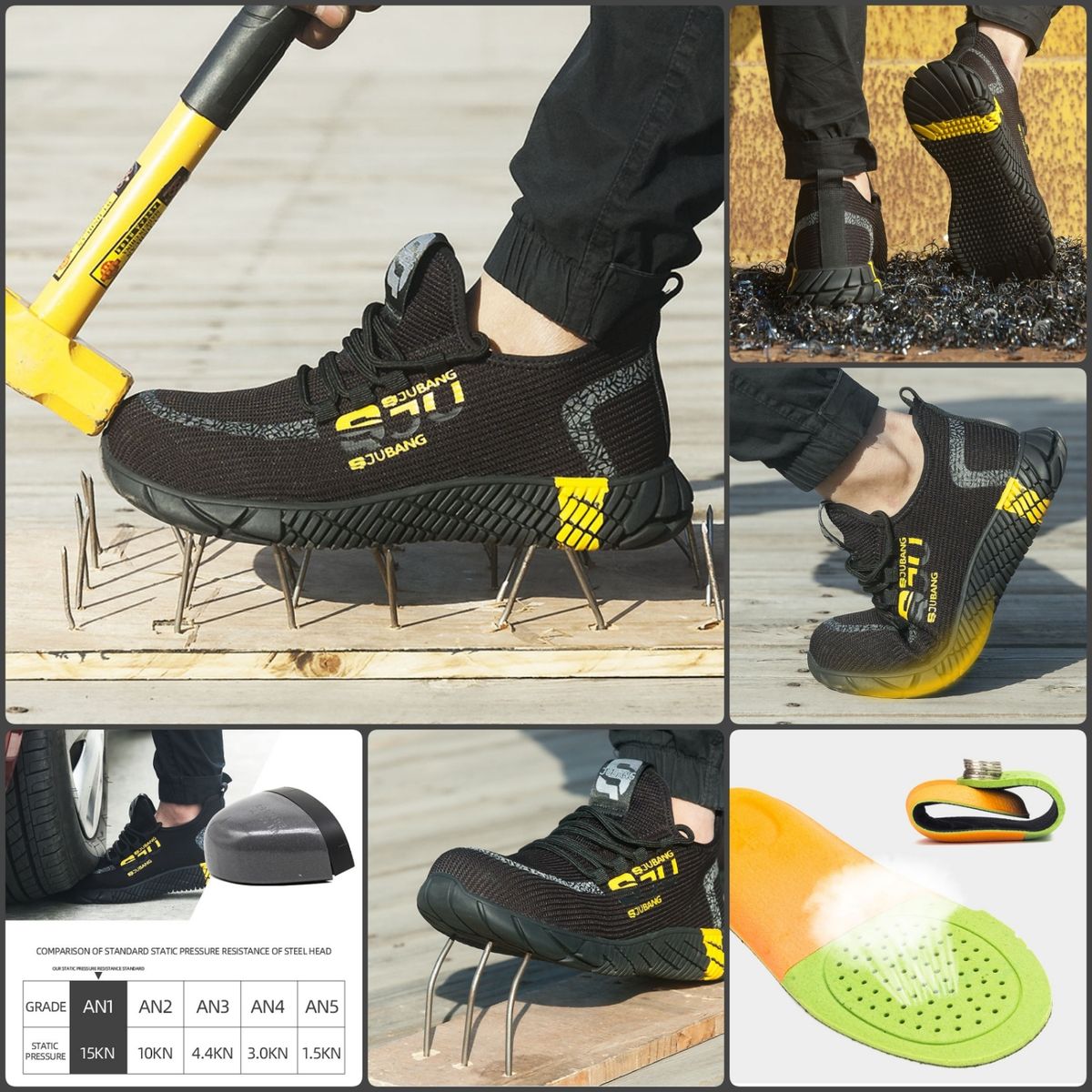 Safety Shoes Steel Toe Work Boots Breathable Fabric Upper