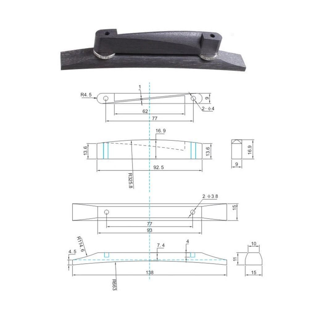 High Quality Electric Bass Roller Saddle Bridge Tailpiece For Archtop Jazz Guitar Parts Accessories - Black