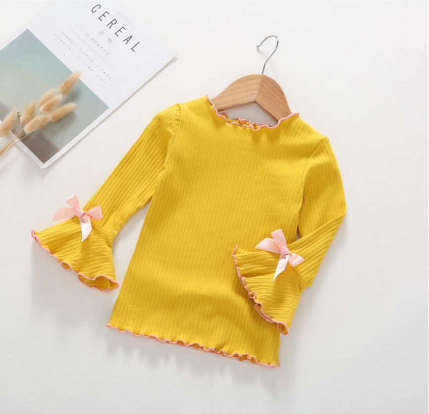Girls Shirts Kids White Pink Long Sleeve Lace Bow Baby Girl Tops T Shirt Toddler Children Clothes Gifts