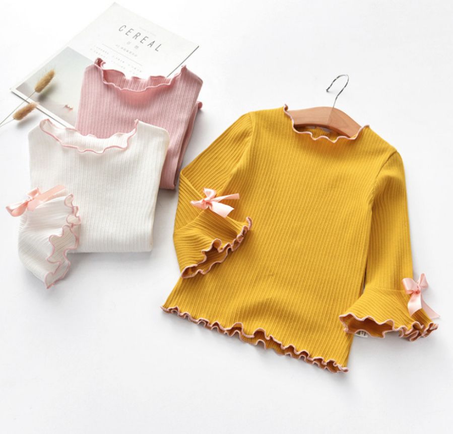 Girls Shirts Kids White Pink Long Sleeve Lace Bow Baby Girl Tops T Shirt Toddler Children Clothes Gifts