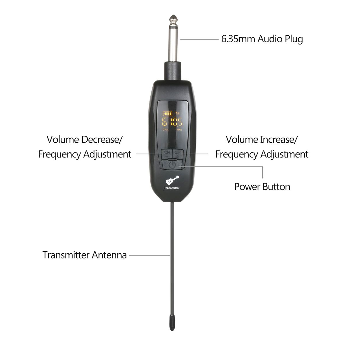 UHF Wireless Transmitter & Receiver 6.35mm Standard Audio