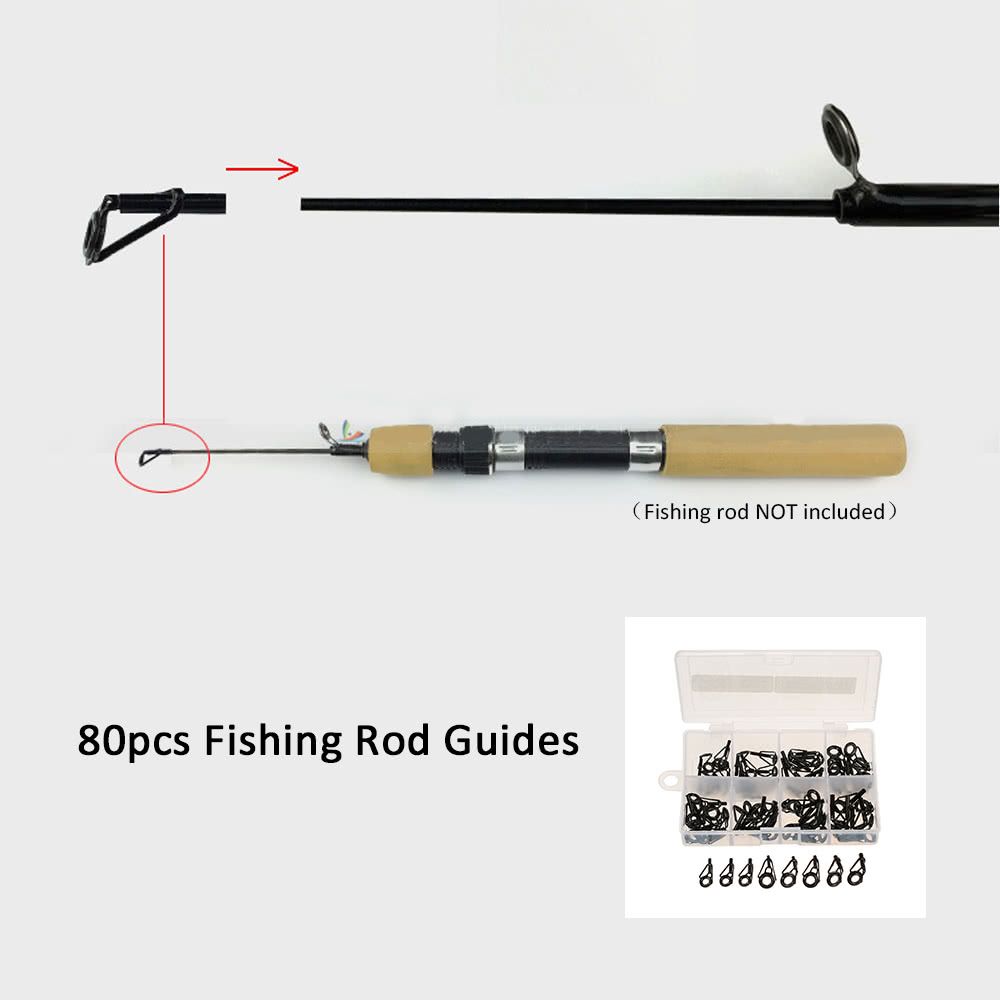 80pcs Fishing Rod Guide Set Tip Repair Kit Fishing Rod Parts