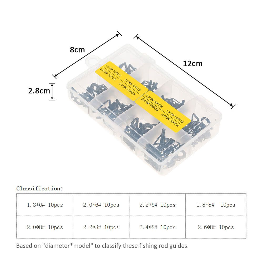 80pcs Fishing Rod Guide Set Tip Repair Kit Fishing Rod Parts