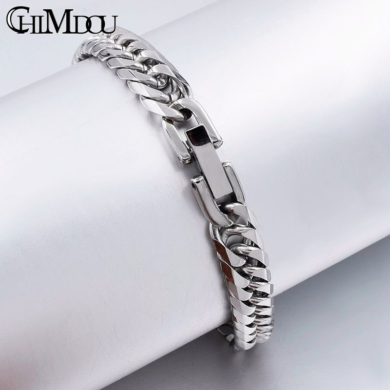 Chimdou 21cm 7mm Women Stainless Steel Chain Bracelet For