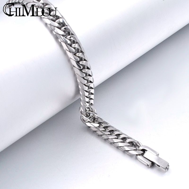 Chimdou 21cm 7mm Women Stainless Steel Chain Bracelet For