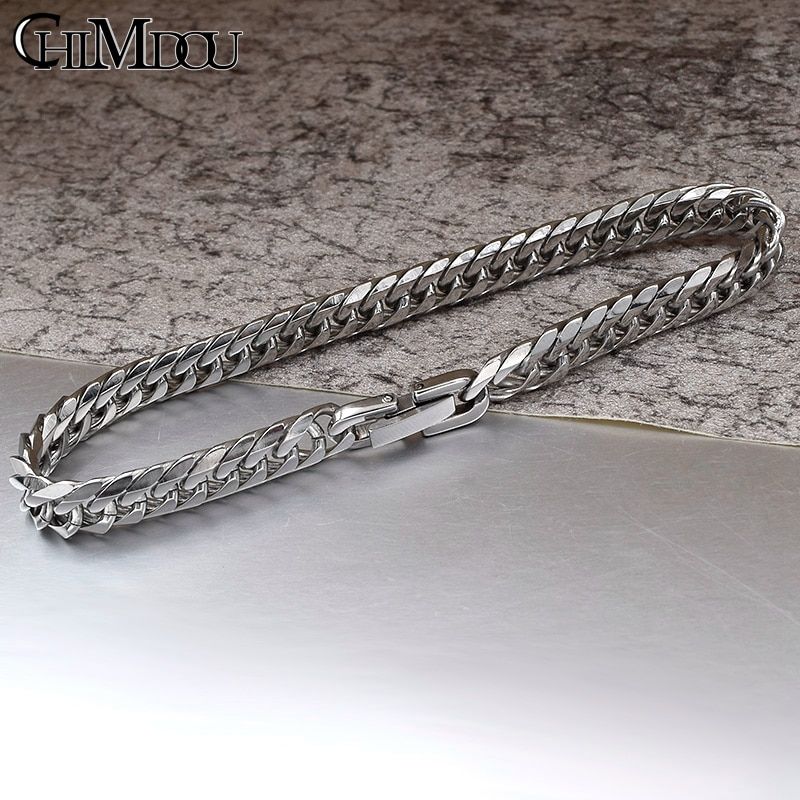Chimdou 21cm 7mm Women Stainless Steel Chain Bracelet For