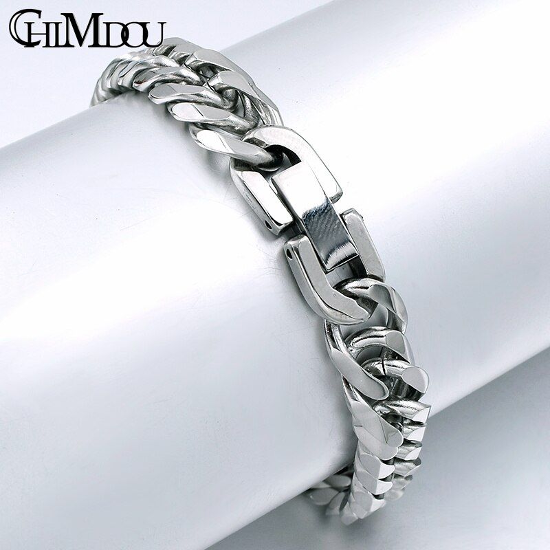 Chimdou 21cm 7mm Women Stainless Steel Chain Bracelet For