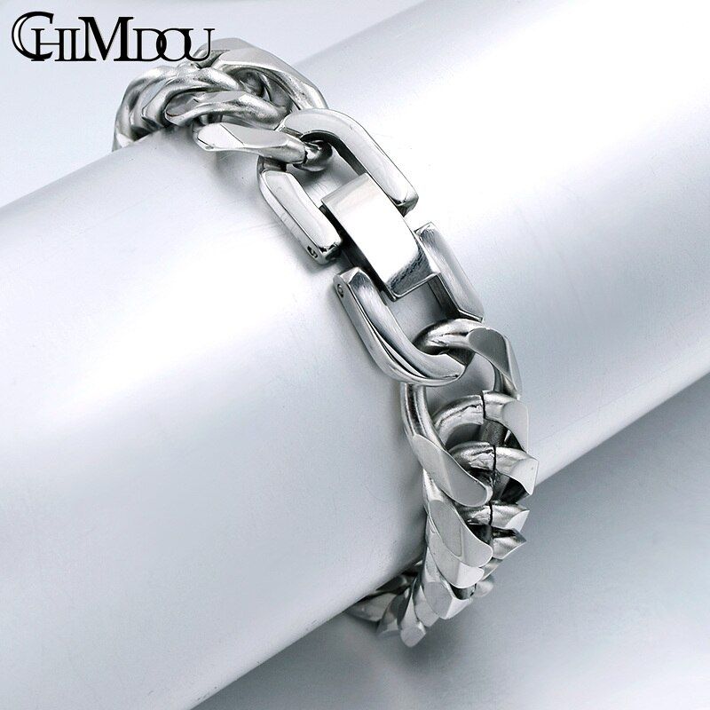 Chimdou 21cm 7mm Women Stainless Steel Chain Bracelet For