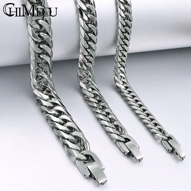 Chimdou 21cm 7mm Women Stainless Steel Chain Bracelet For