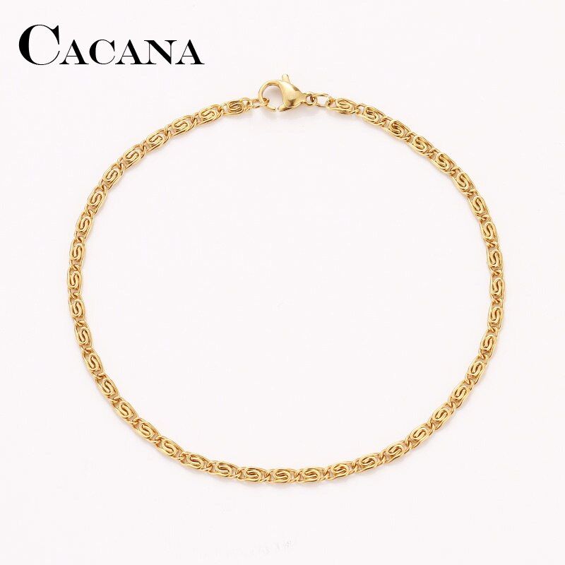 Cacana Stainless Steel Chain Bracelets For Man Women Gold