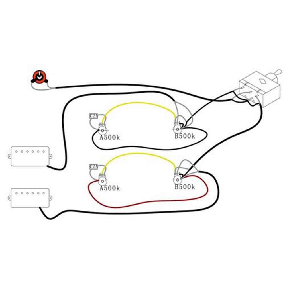 Lp Electric Guitar Pickups Wiring Harness Kit 2T2V 500K Pots 3 Way Switch With Jack For Dual Humbucker Gibson Les Pual Style Guitar Replacements, Black Cap