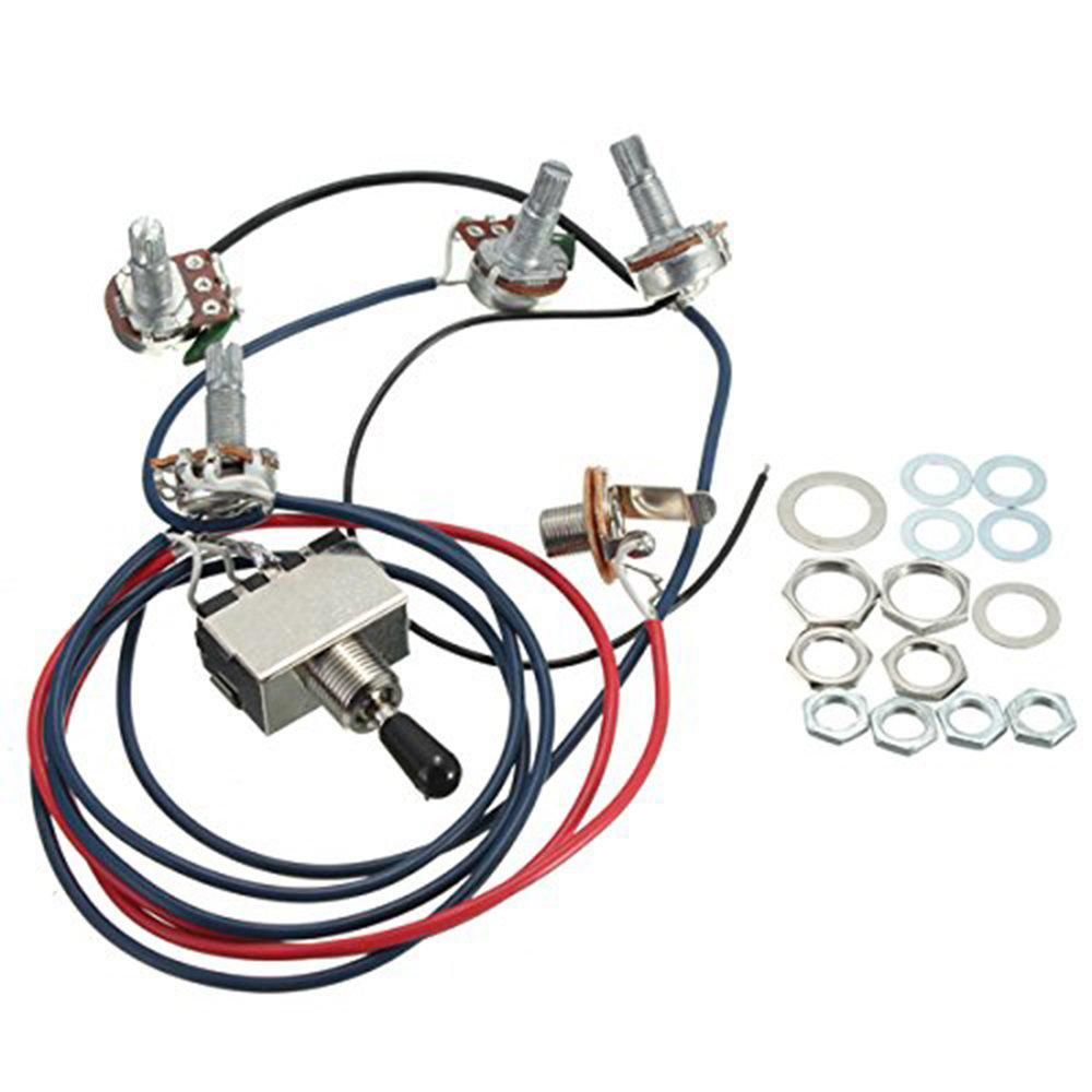 Lp Electric Guitar Pickups Wiring Harness Kit 2T2V 500K Pots 3 Way Switch With Jack For Dual Humbucker Gibson Les Pual Style Guitar Replacements, Black Cap