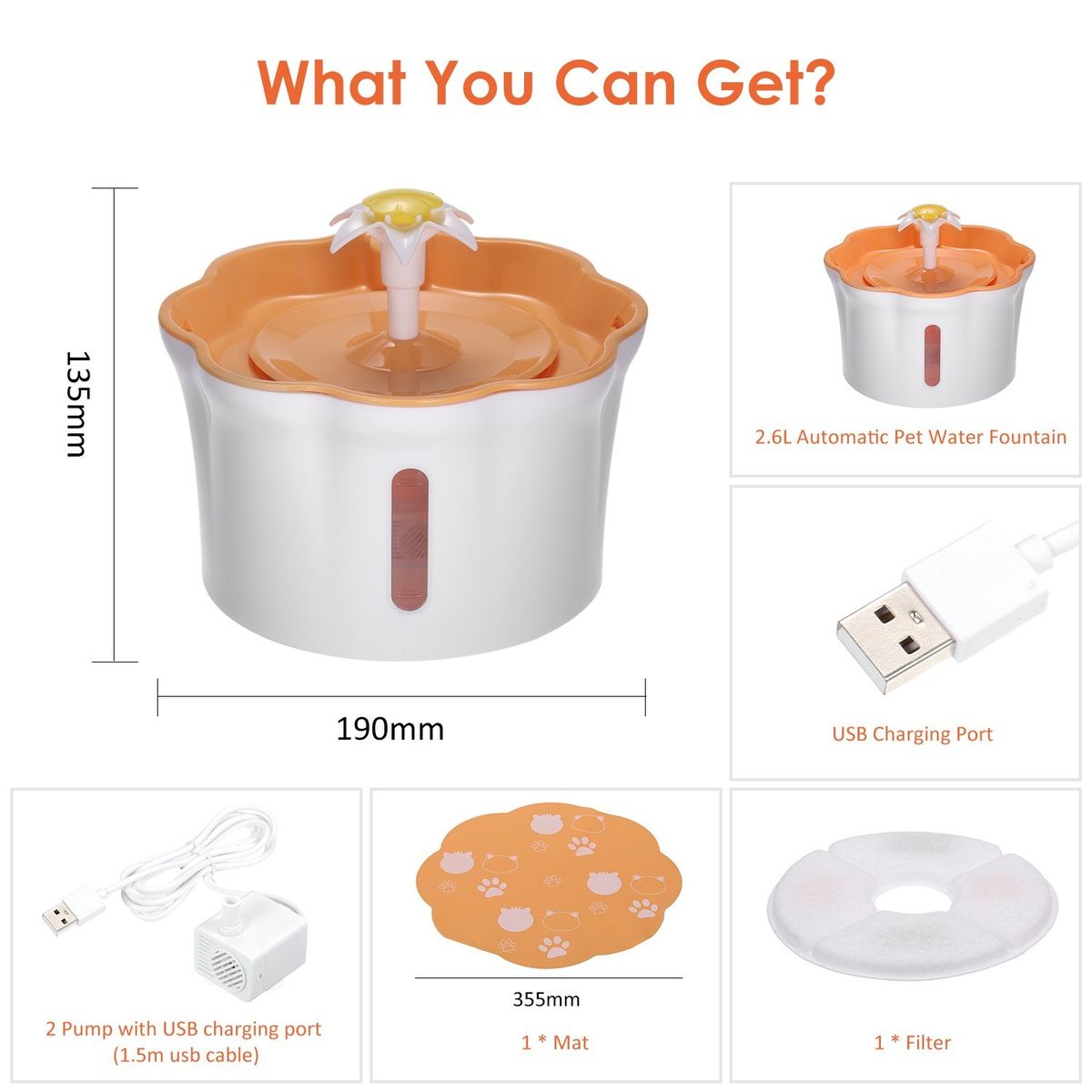 2.6L Automatic Pet Water Fountain Drinking Bottle Electric