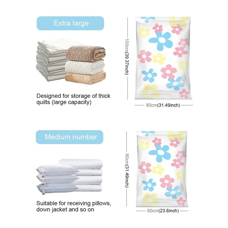 11 PCS Space Saving Sunflowers Pattern Vacuum Storage Bag, Thinken Quilts Clothing Vacuum Seal Storage Bag With A Hand Pump