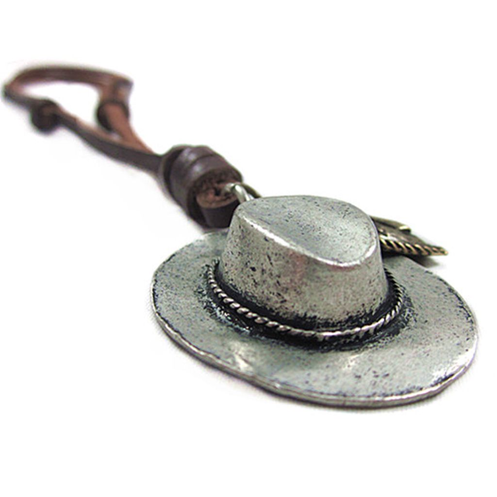 Mens Cowboy Hat Cross Heart Charm Pendant Leather Cord Necklace Punk