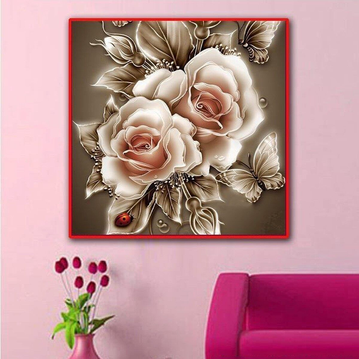 5D Retro Flower DIY Diamond Cross Stitch Kit Embroidery Home Decoration