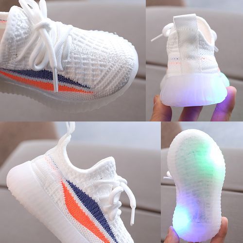 Children's LED Breathable Soft-soled Sports Shoes-(White)