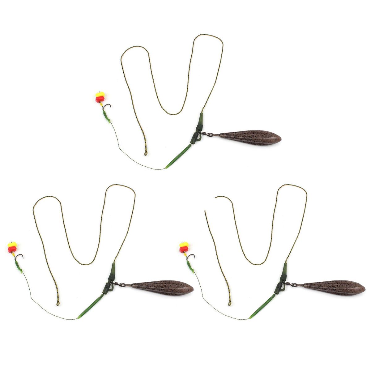 3 Pack Carp Fishing Inline Rig Set with Sinker Weight Tail Rubber Tubes Anti-Tangle Sleeves Quick Change Swivels