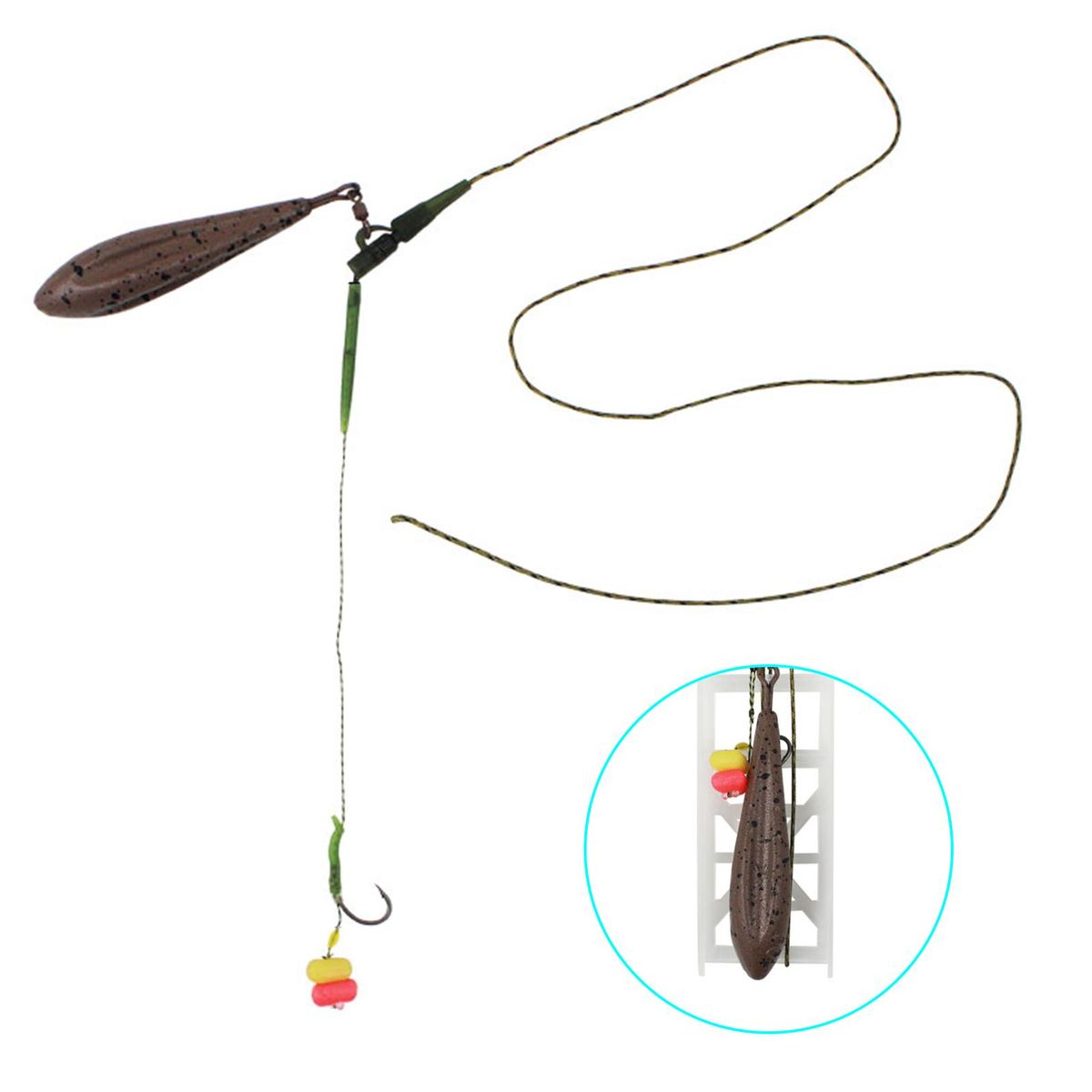 3 Pack Carp Fishing Inline Rig Set with Sinker Weight Tail Rubber Tubes Anti-Tangle Sleeves Quick Change Swivels