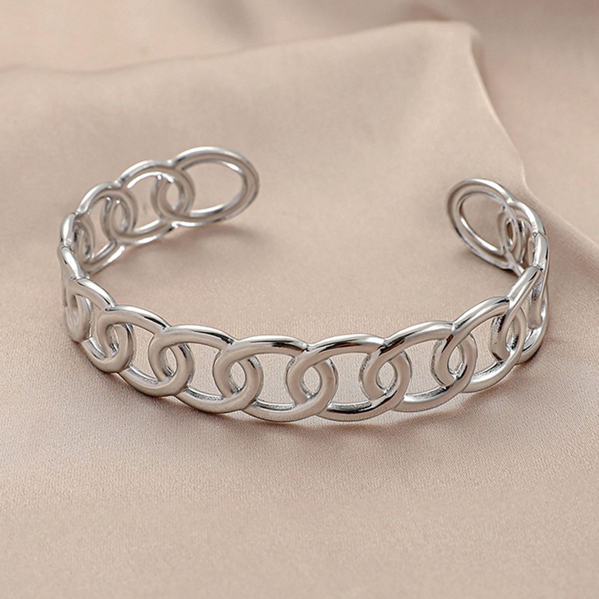 Chain Bracelet French Style Smooth Surface Bangle Silver