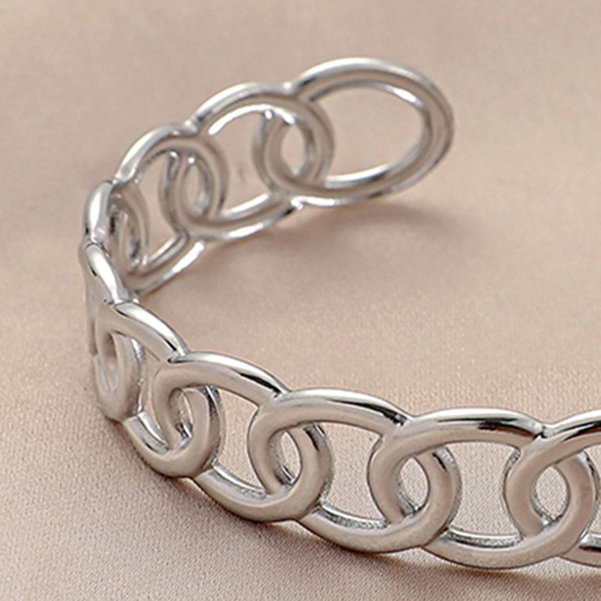 Chain Bracelet French Style Smooth Surface Bangle Silver