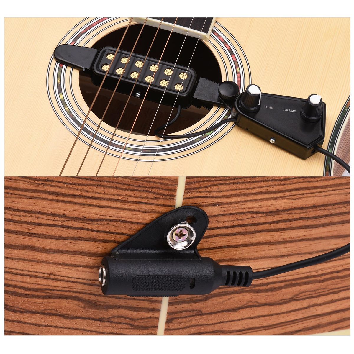 Acoustic Guitar Sound Hole Pickup Magnetic Passive Pick-up System with Tone Volume Control 6.35mm Interface