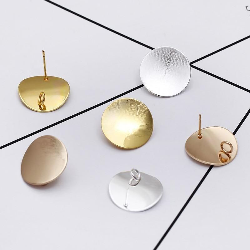 20pcs/lot Gold Color 20mm Metal Round Bent Stud Earrings Post Base with Loop For Jewelry Making Diy Earring Components Findings