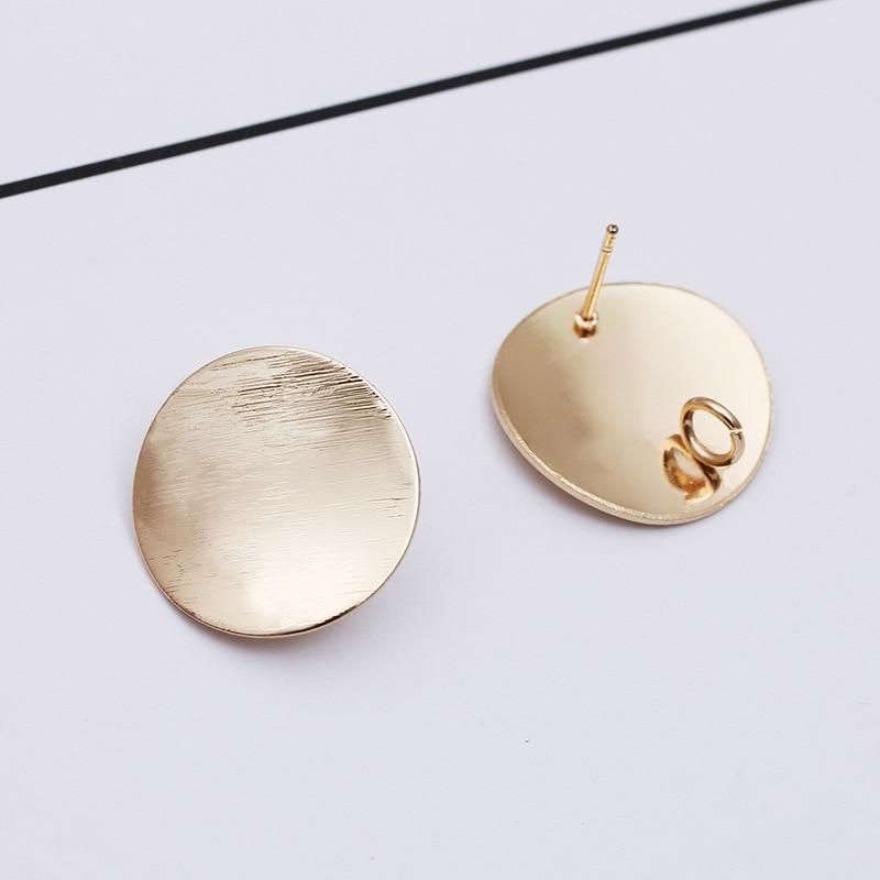 20pcs/lot Gold Color 20mm Metal Round Bent Stud Earrings Post Base with Loop For Jewelry Making Diy Earring Components Findings