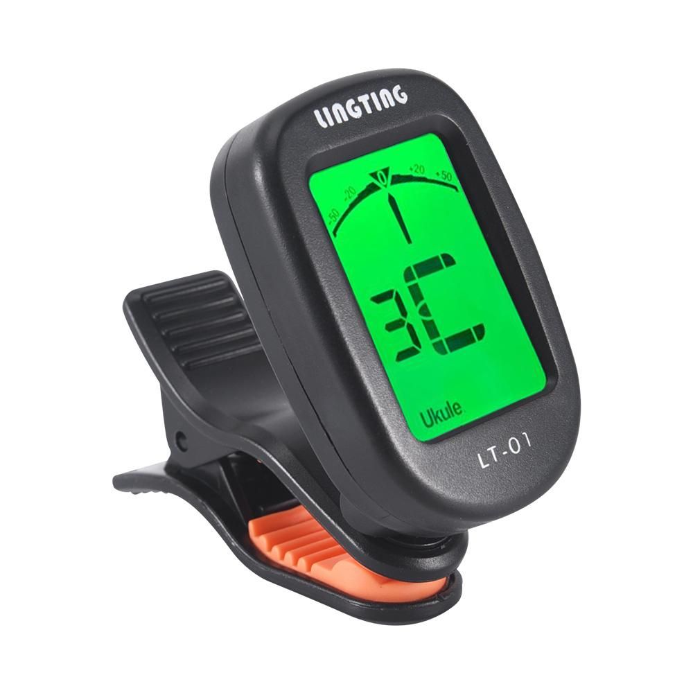 LINGTING LT-01 Mini Clip-On Digital Electronic Tuner 360° Rotatable with 2 Backlight LCD Screen for Guitar Chromatic Bass Ukulele C/ D Violin