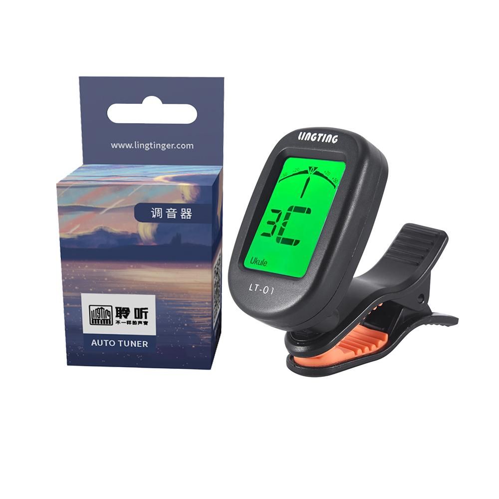 LINGTING LT-01 Mini Clip-On Digital Electronic Tuner 360° Rotatable with 2 Backlight LCD Screen for Guitar Chromatic Bass Ukulele C/ D Violin