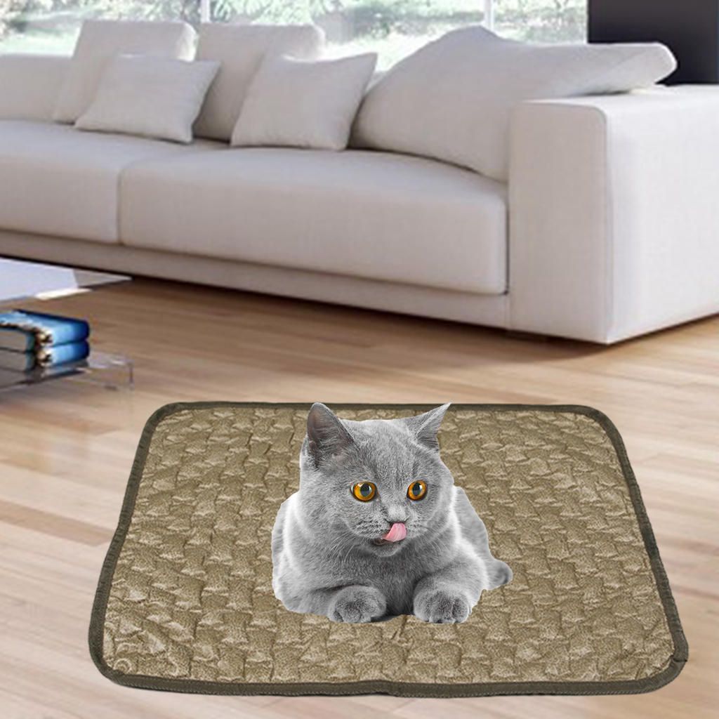 Portable Pet Cooling Mat Dog Cool Pad Washable Comfortable Bed Khaki L