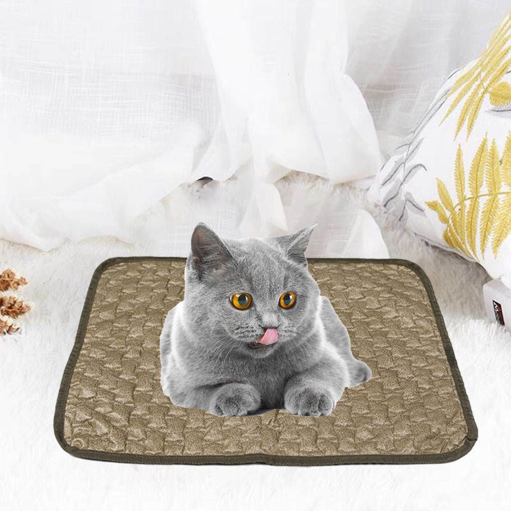 Portable Pet Cooling Mat Dog Cool Pad Washable Comfortable Bed Khaki L