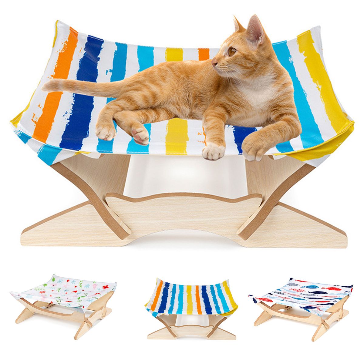 Cat Hammock Bed Elevated Pet Bed Breathable Detachable Cat