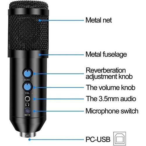 Professional Studio Condenser USB Computer Microphone Kit With Adjustable Scissor Arm Stand