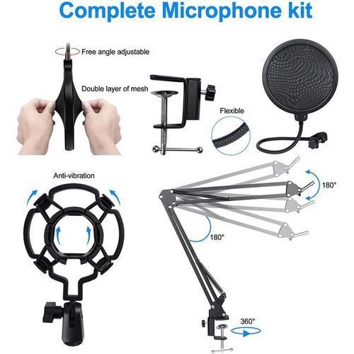Professional Studio Condenser USB Computer Microphone Kit With Adjustable Scissor Arm Stand