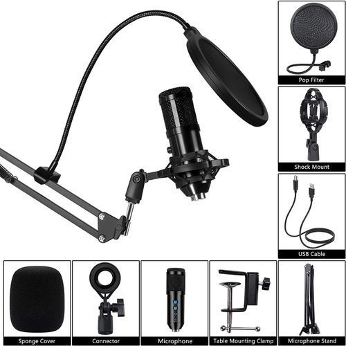 Professional Studio Condenser USB Computer Microphone Kit With Adjustable Scissor Arm Stand