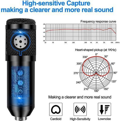 Professional Studio Condenser USB Computer Microphone Kit With Adjustable Scissor Arm Stand