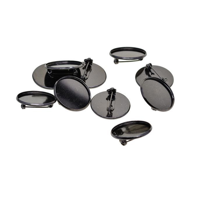 10Pcs 25mm Brooch Making Blank Cabochon Bezel Setting Trays For Black