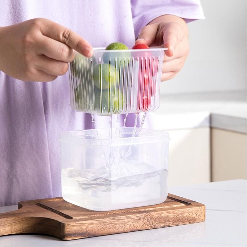 4Pcs Drain Fresh Box Compartmentalized Green Onion Storage Box Kitchen Sealed Box Refrigerator Fresh-Keeping Storage Box