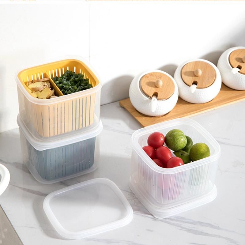 4Pcs Drain Fresh Box Compartmentalized Green Onion Storage Box Kitchen Sealed Box Refrigerator Fresh-Keeping Storage Box