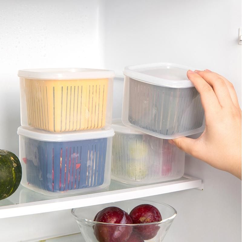 4Pcs Drain Fresh Box Compartmentalized Green Onion Storage Box Kitchen Sealed Box Refrigerator Fresh-Keeping Storage Box