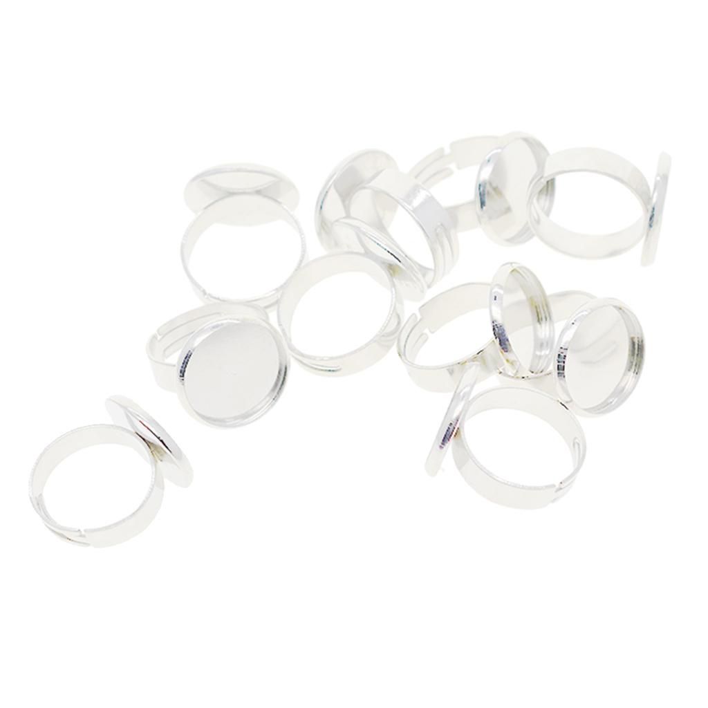 10pcs Adjustable Brass Ring Base Bezel Pad Blanks DIY For 16mm Silver