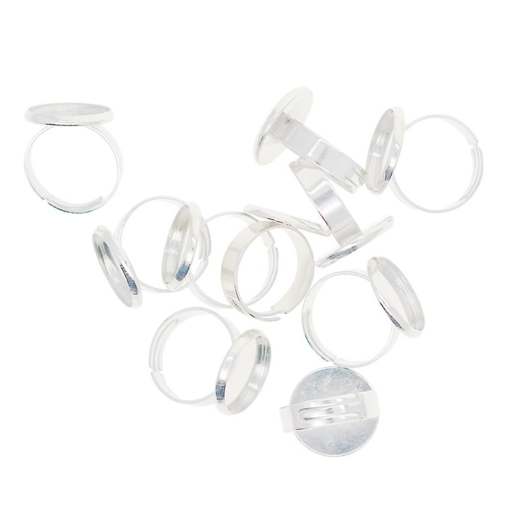 10pcs Adjustable Brass Ring Base Bezel Pad Blanks DIY For 16mm Silver