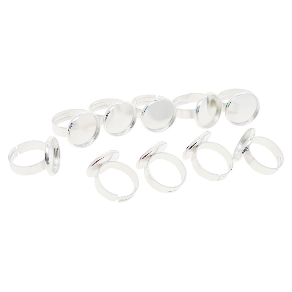 10pcs Adjustable Brass Ring Base Bezel Pad Blanks DIY For 16mm Silver