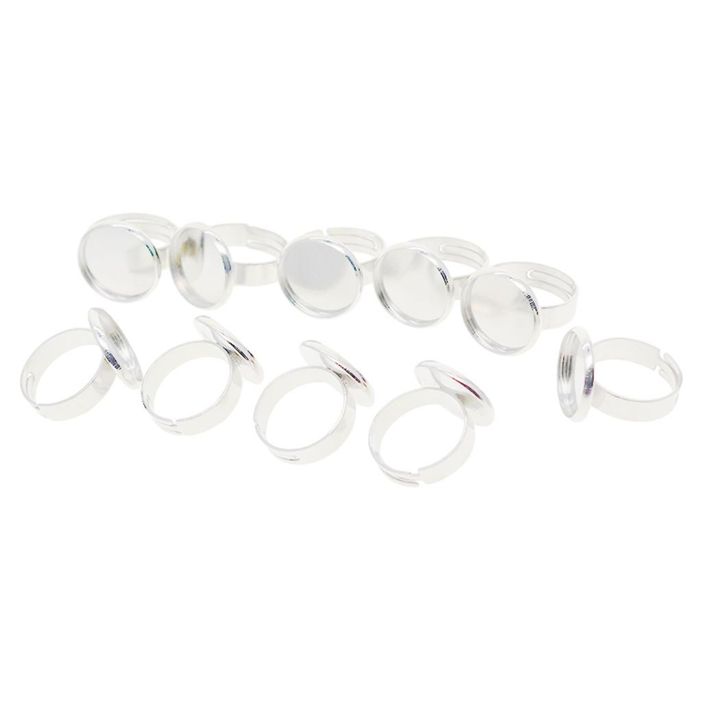 10pcs Adjustable Brass Ring Base Bezel Pad Blanks DIY For 16mm Silver