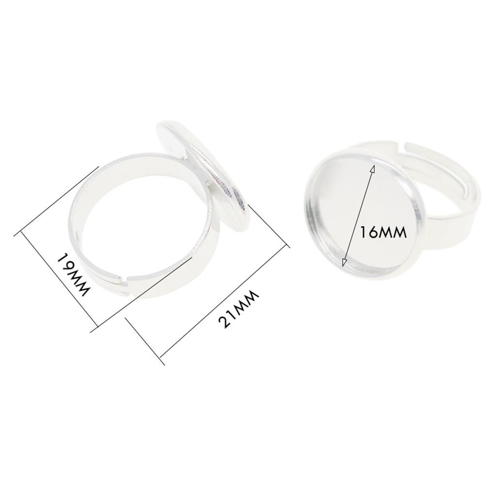 10pcs Adjustable Brass Ring Base Bezel Pad Blanks DIY For 16mm Silver